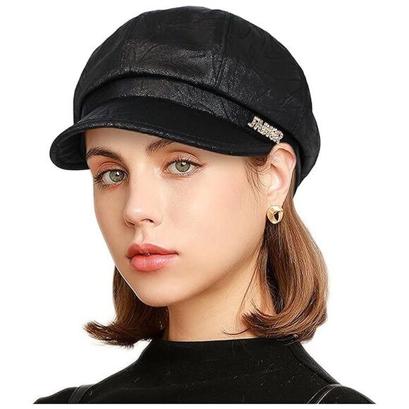 Women Retro Classic Visor Newsboy Cabbie Cap 8black - Picture 1 of 6